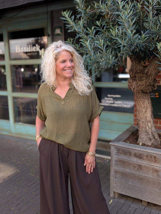 Blouse korte mouw Bibara - Mos groen