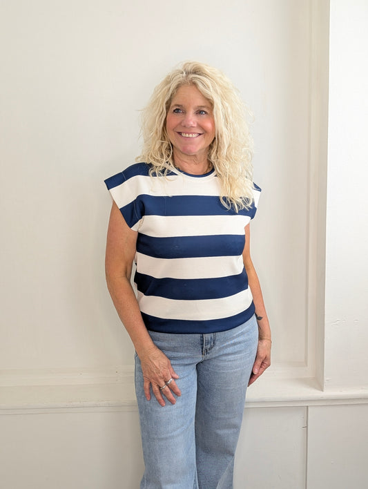 Striped top Sunset - Donker blauw/Ecru