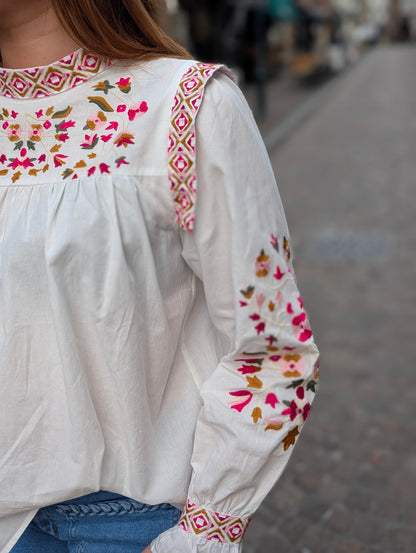 Flora geborduurde Blouse - Wit
