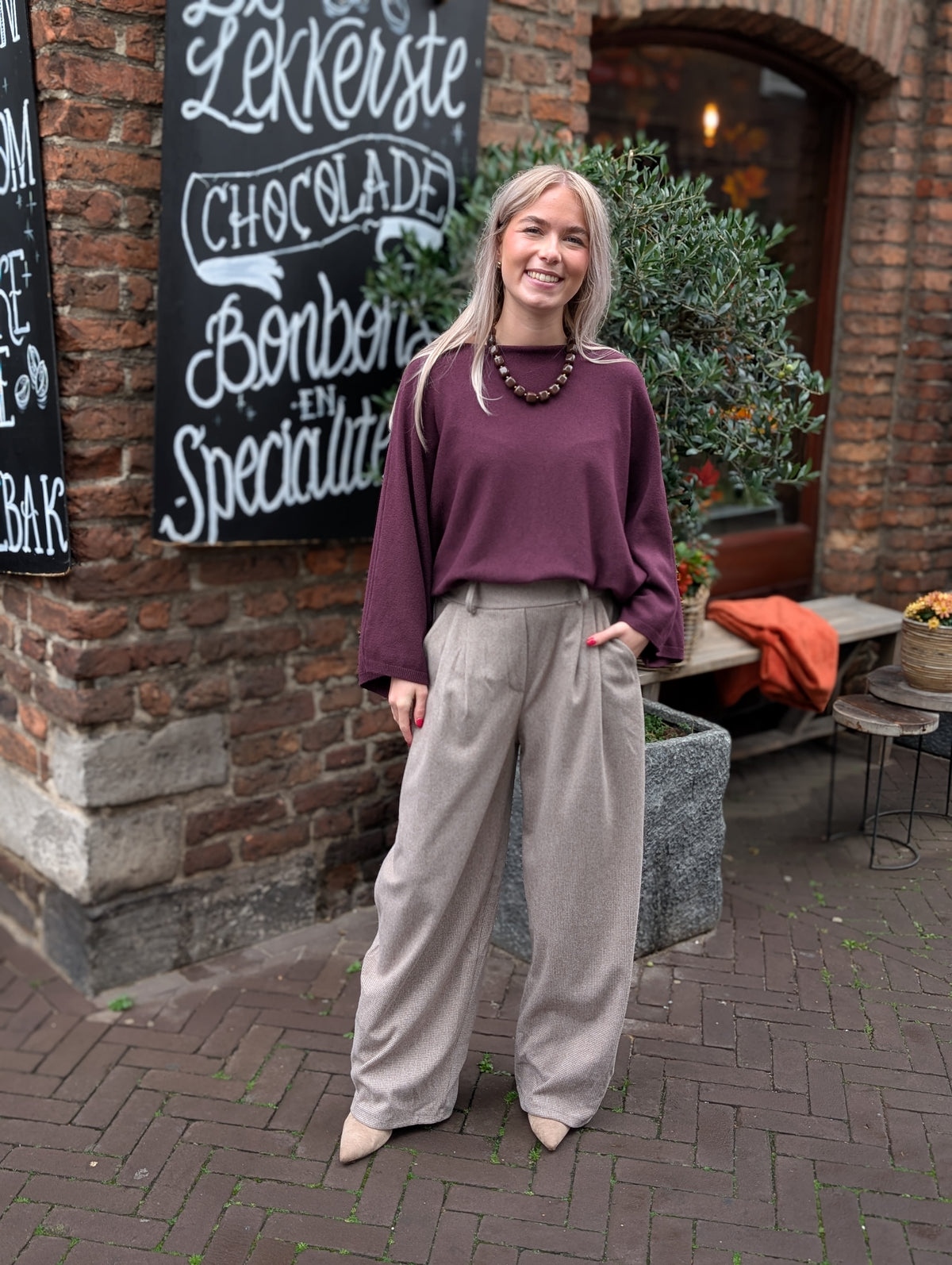 Bonda vleermuismouw trui - Wijn rood