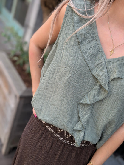 Patty ruffle top met v-hals - Army green