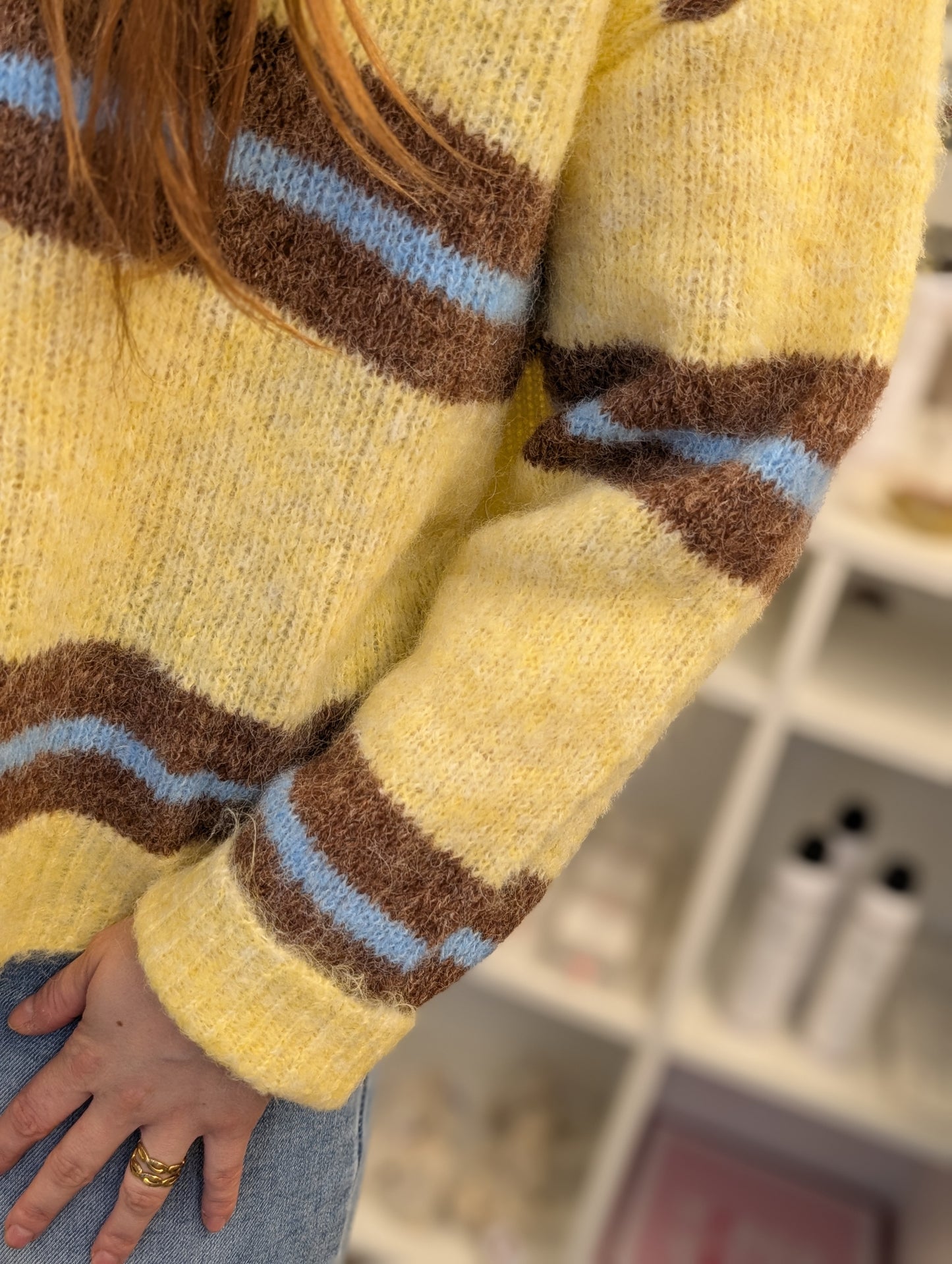 Gestreepte gebreide trui Rowen - Geel