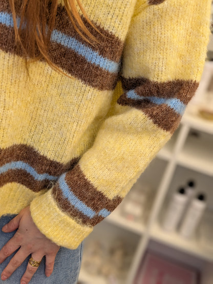 Gestreepte gebreide trui Rowen - Geel