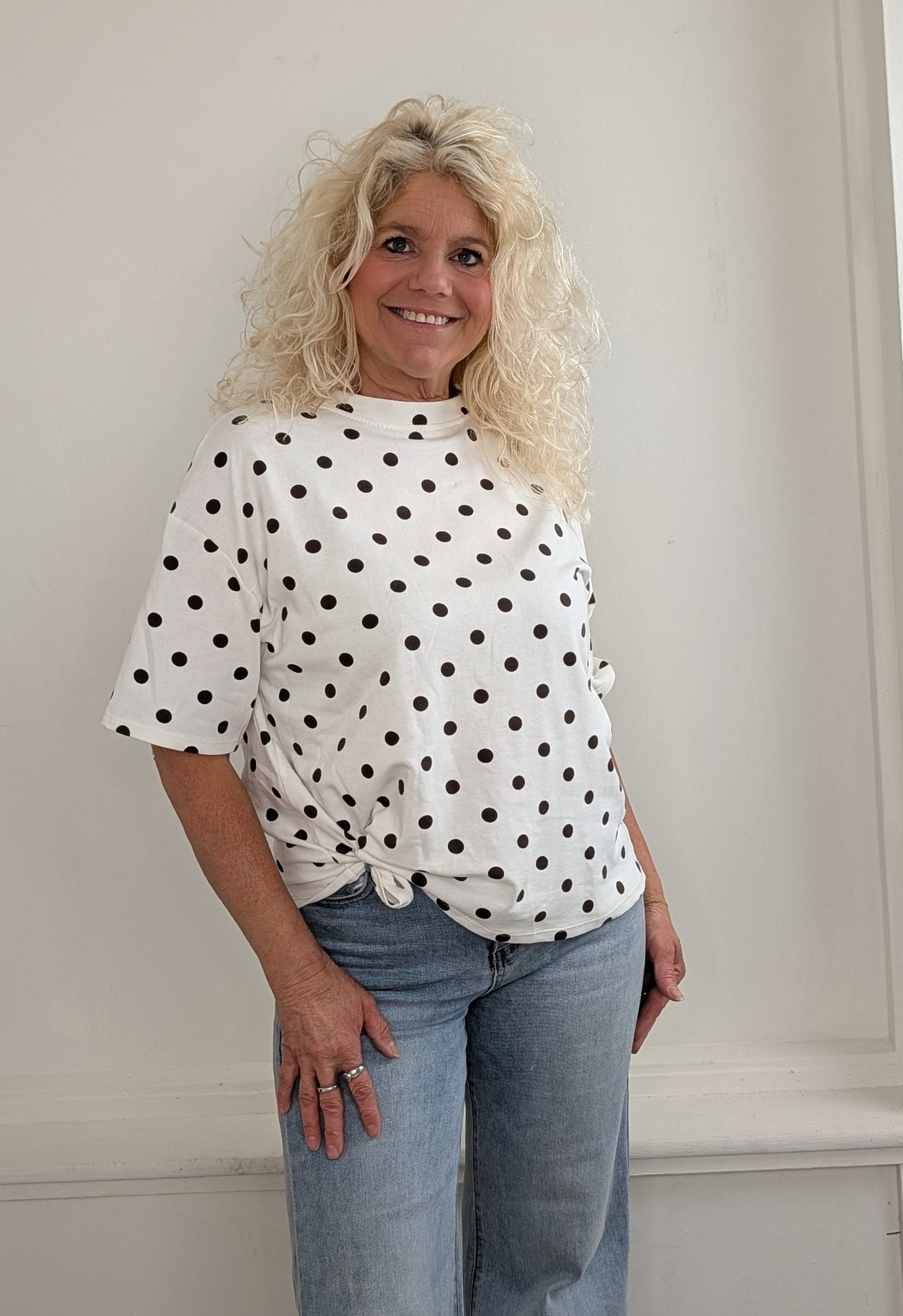 Katoenen polkadot shirt - Wit/Bruin