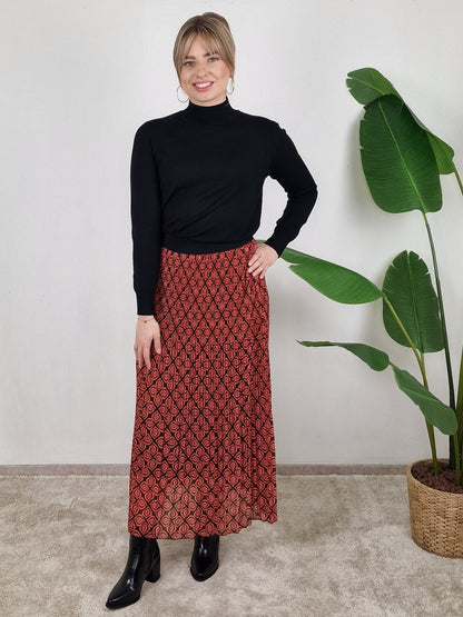 Plisee print rok- Orange/ roze/ donker bruin