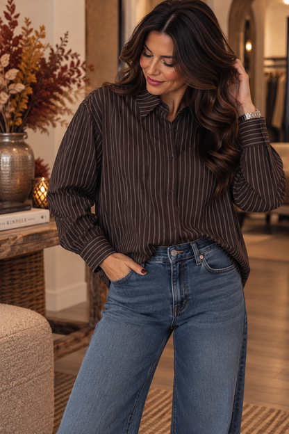 Ciao Bella streep blouse - Bruin