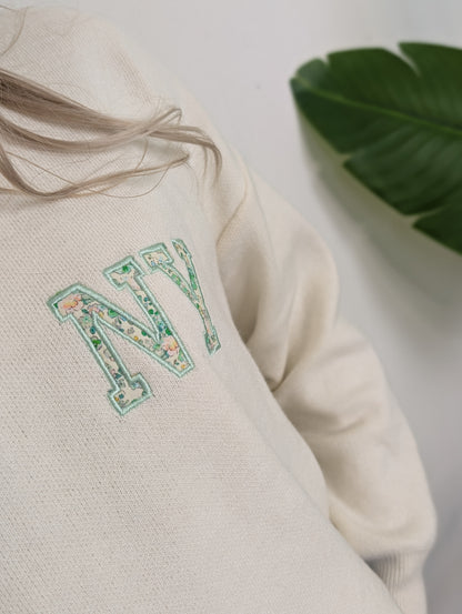 New York flower sweater - Ecru/Groen