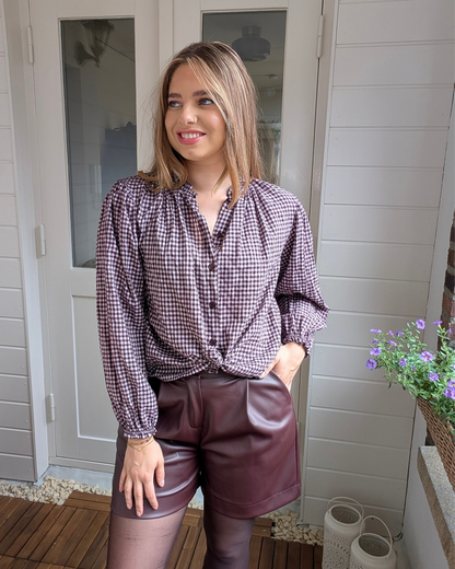 Ruffle Check Blouse – Aubergine