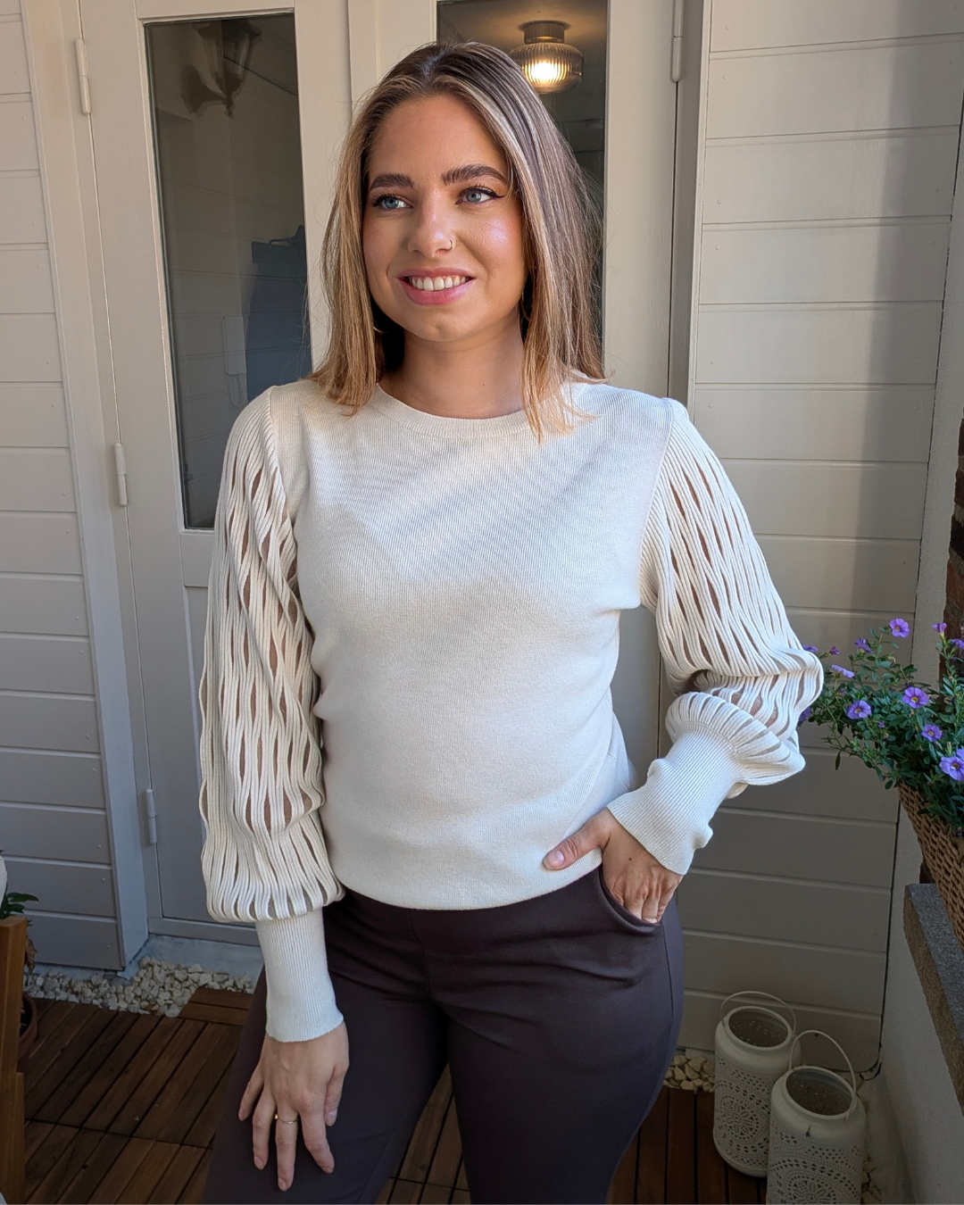 Trui met detail mouwen Anouk - Beige