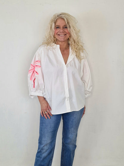 Sem blouse - Wit met roze