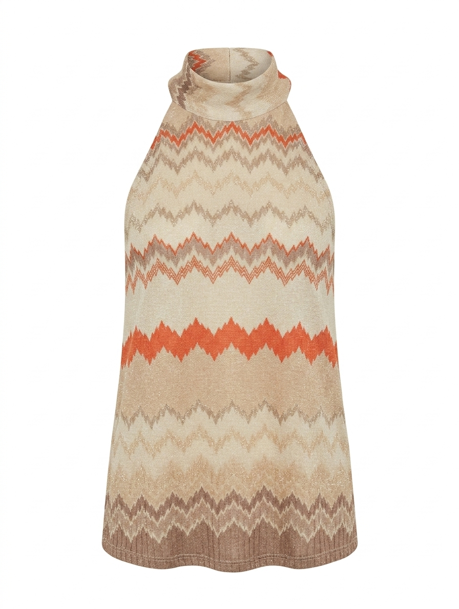 Zigzag Lurex Haltertop met Strik - Oranje