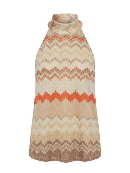 Zigzag Lurex Haltertop met Strik - Oranje