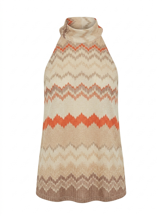 Zigzag Lurex Haltertop met Strik - Oranje