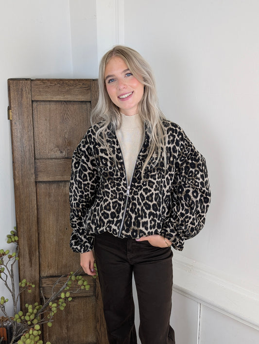 Mila panter bomber jas - Bruin mix