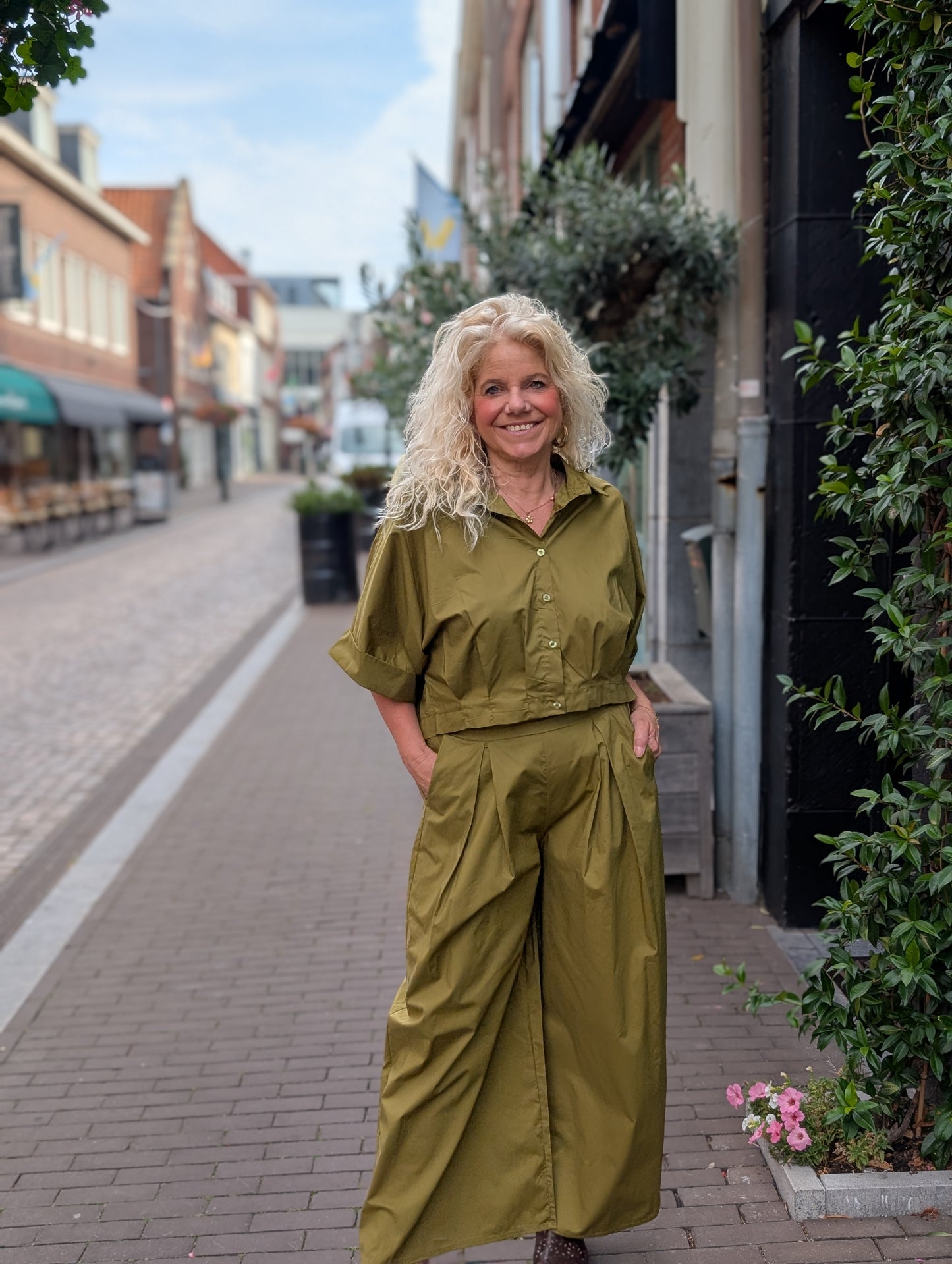 Vyf wijde pantalon - Pistache