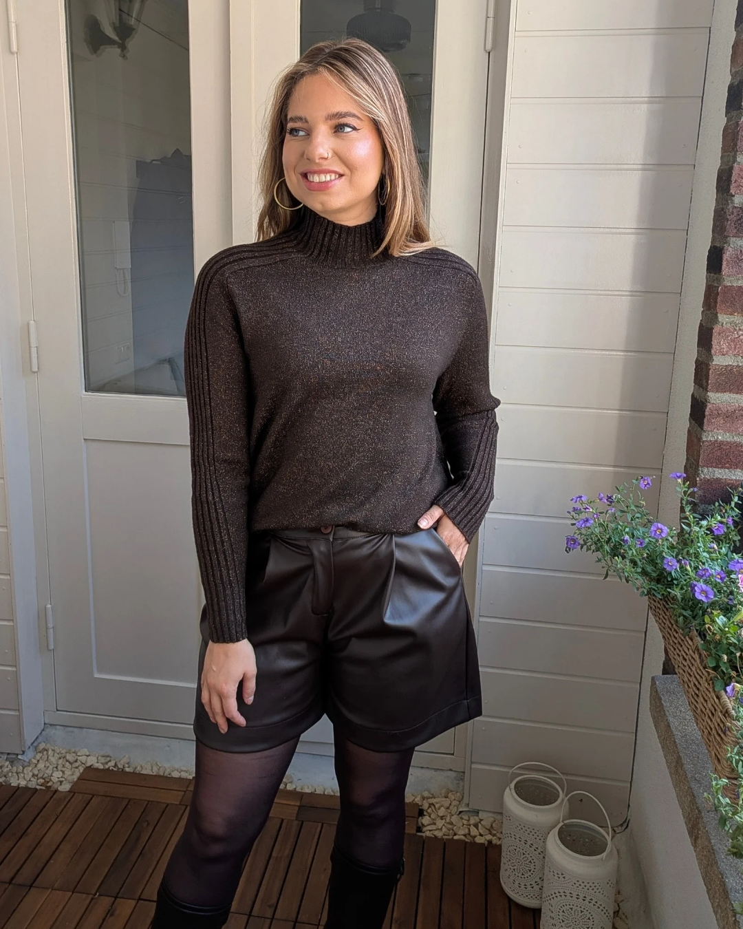 Gebreide glitter col - Bruin/Brons