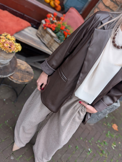 Lia leder look blazer - Bruin