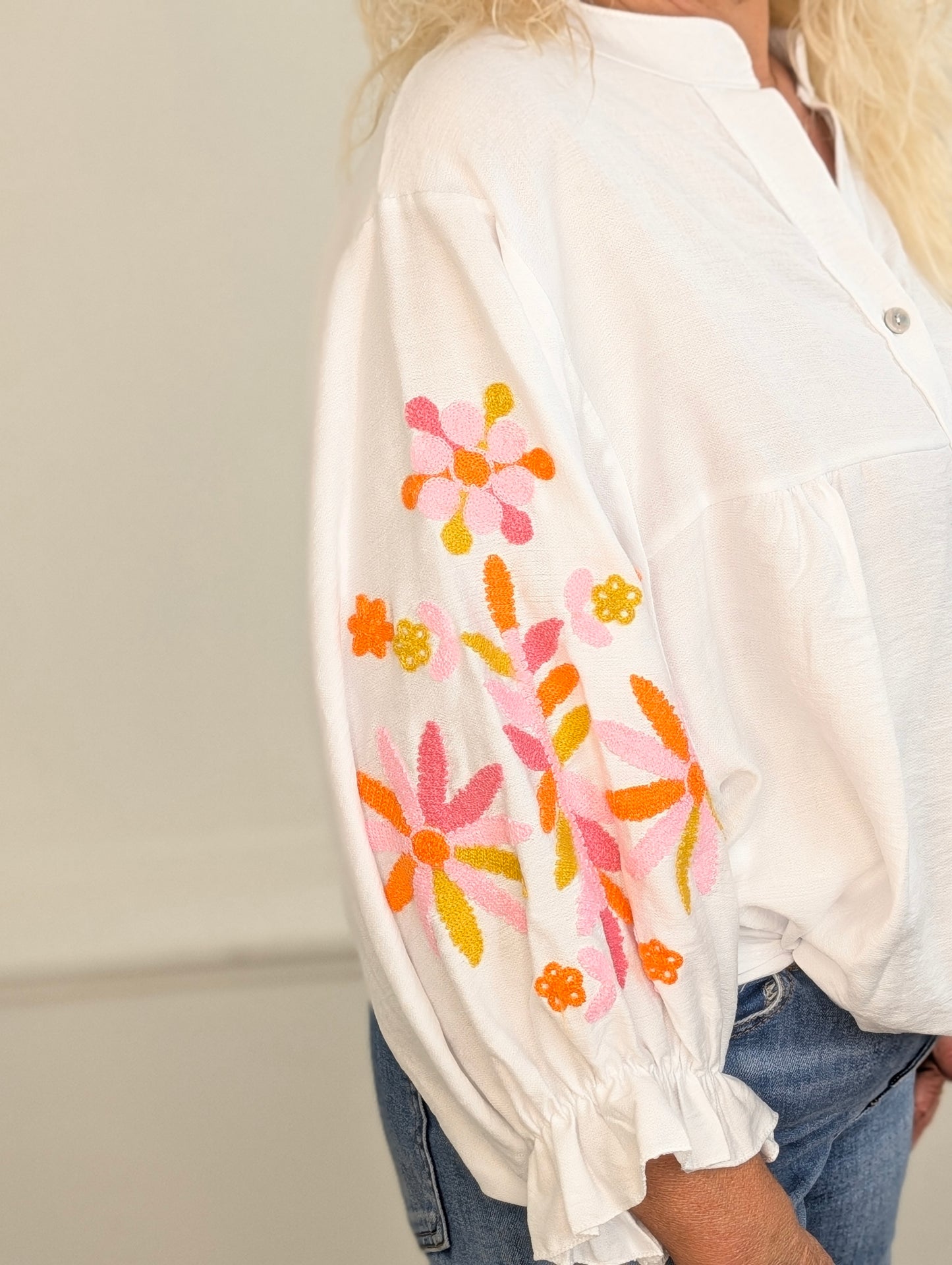 Madelief blouse flowers - Wit