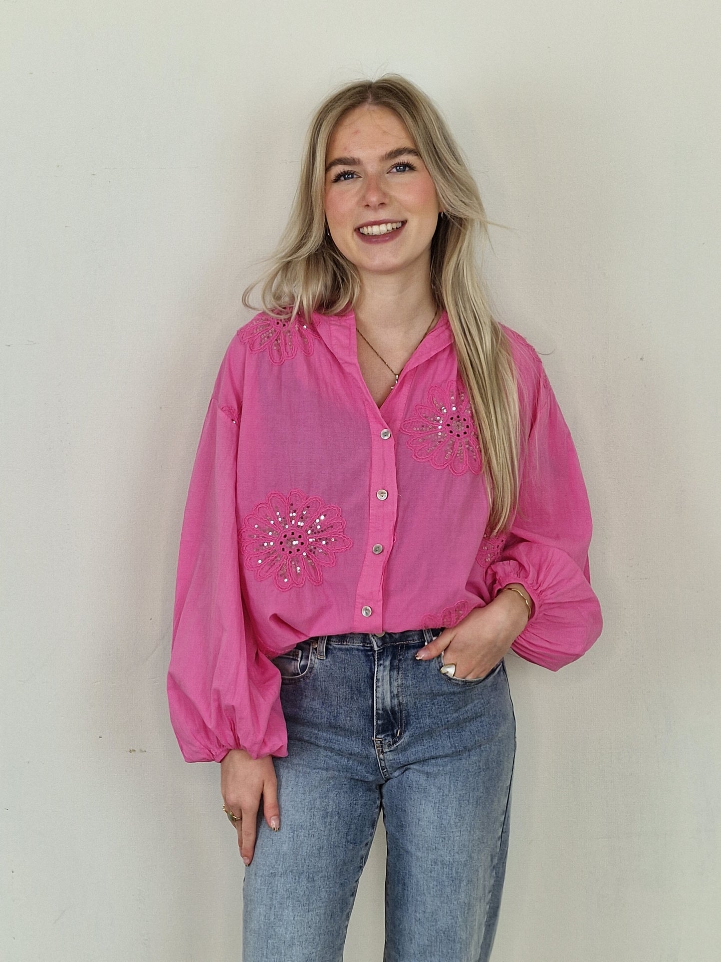 Anne blouse bloemen - Roze