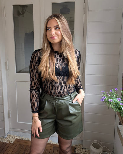 Faux leather short - Army groen