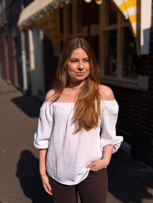 Lana Mousseline off shoulder Blouse - Wit