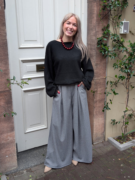 Gion ruitjes pantalon met bruine ceintuur - Zwart / wit