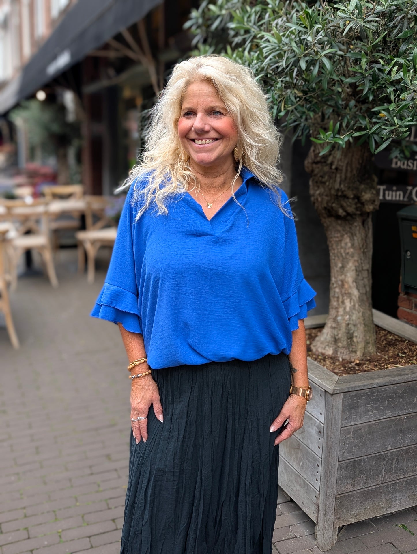 Suzy blouse ruffle - Kobaltblauw