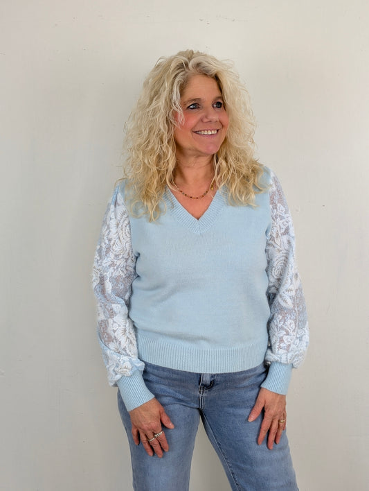 Dolly Kanten Mouw Trui - Blauw