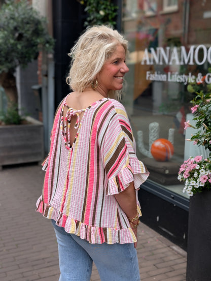 Boho blouse strepen - Roze mix