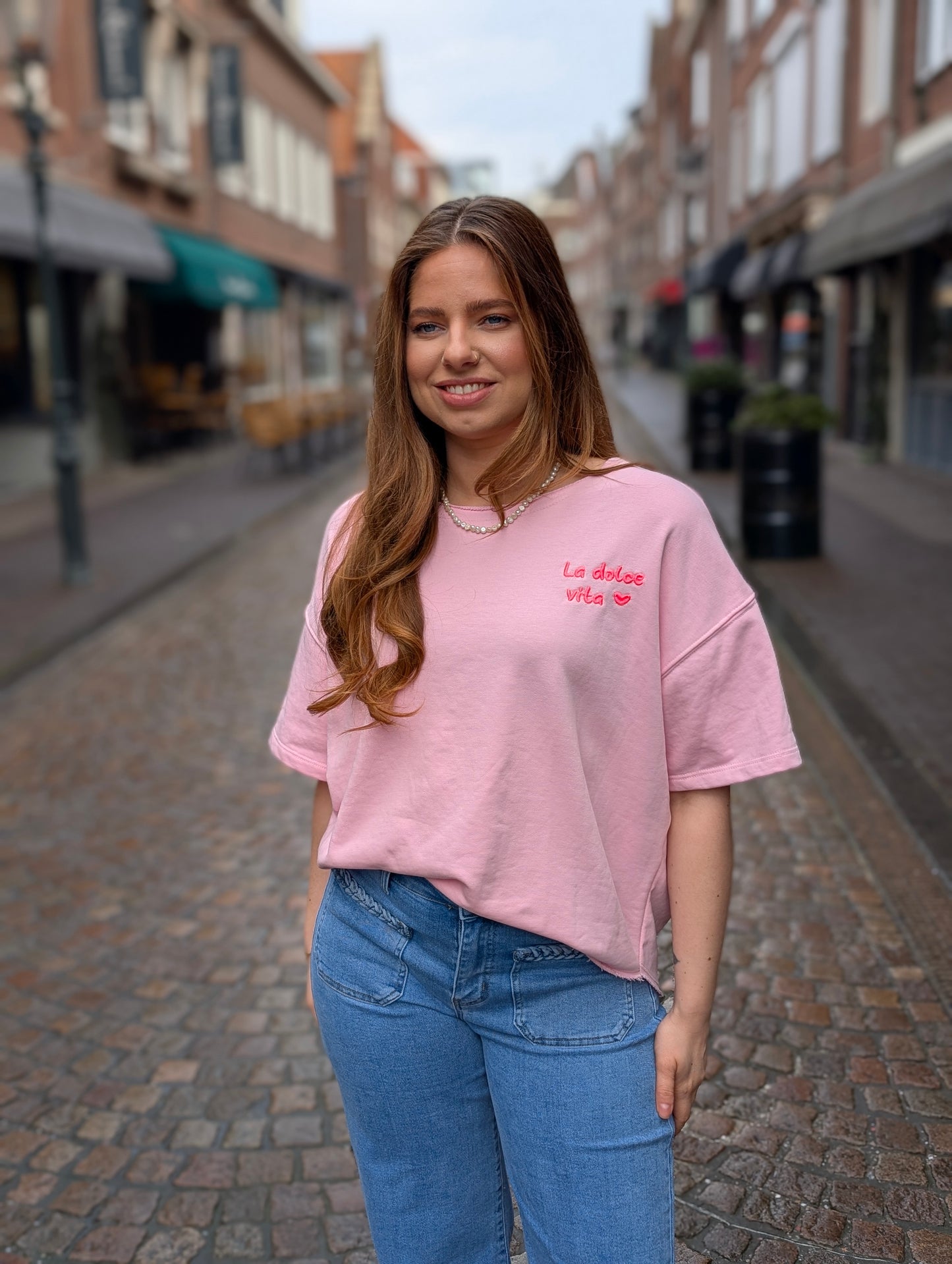 La Dolce vita teddy heart shirt - Roze