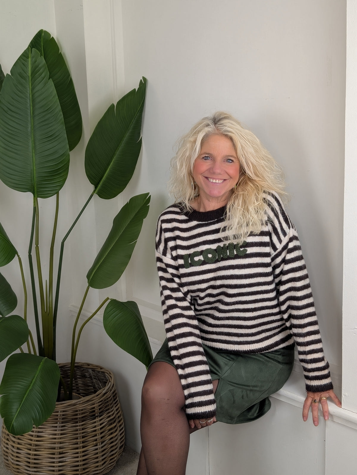 Strape Iconic streep trui - Beige / bruin / groen