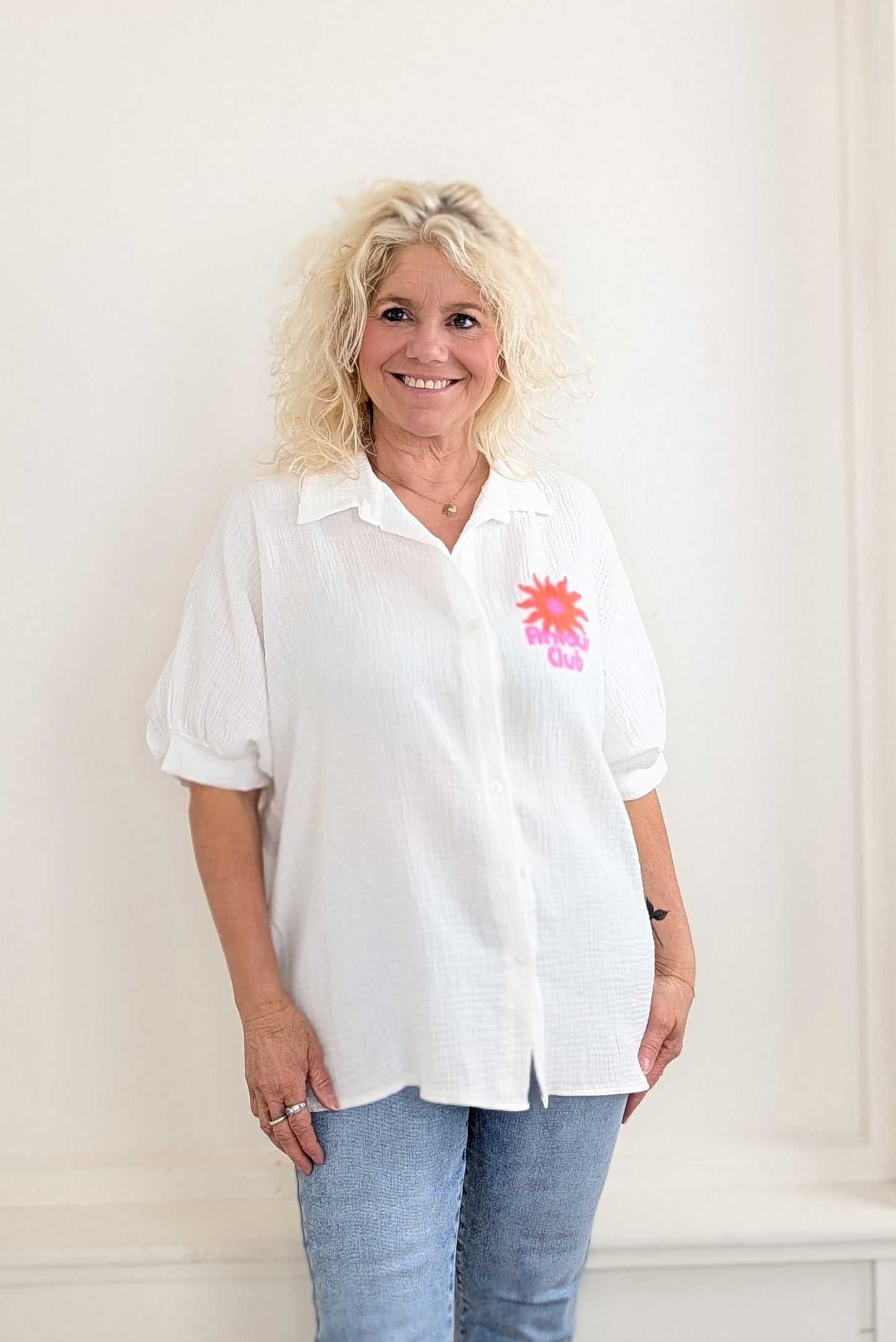 Amour club oversized blouse - Wit