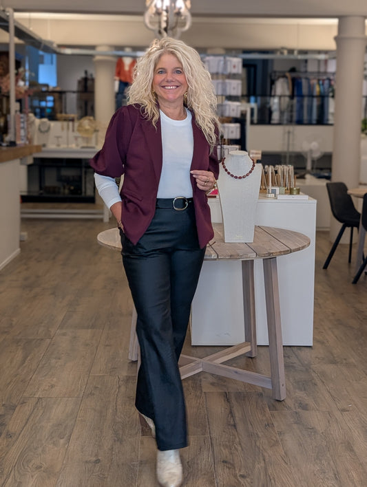 Vegan leather wide leg met riem - Zwart