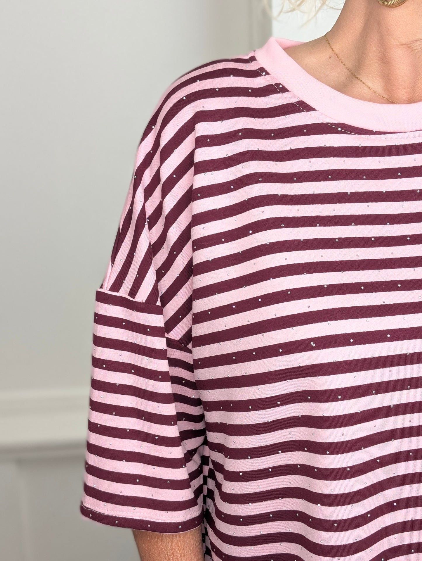 Gestreept shirt shimmer - Roze / bordeaux rood