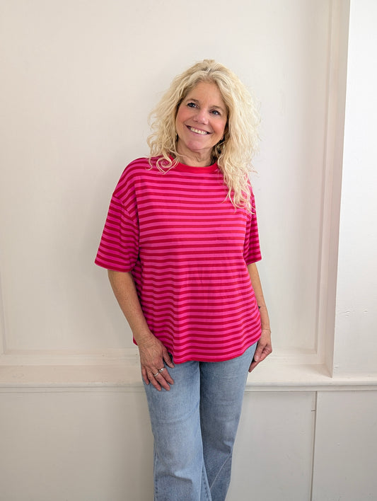 Gestreept shirt Isa - Rood/Roze