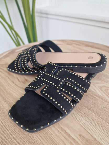 Noël slipper - Zwart met gouden stuts
