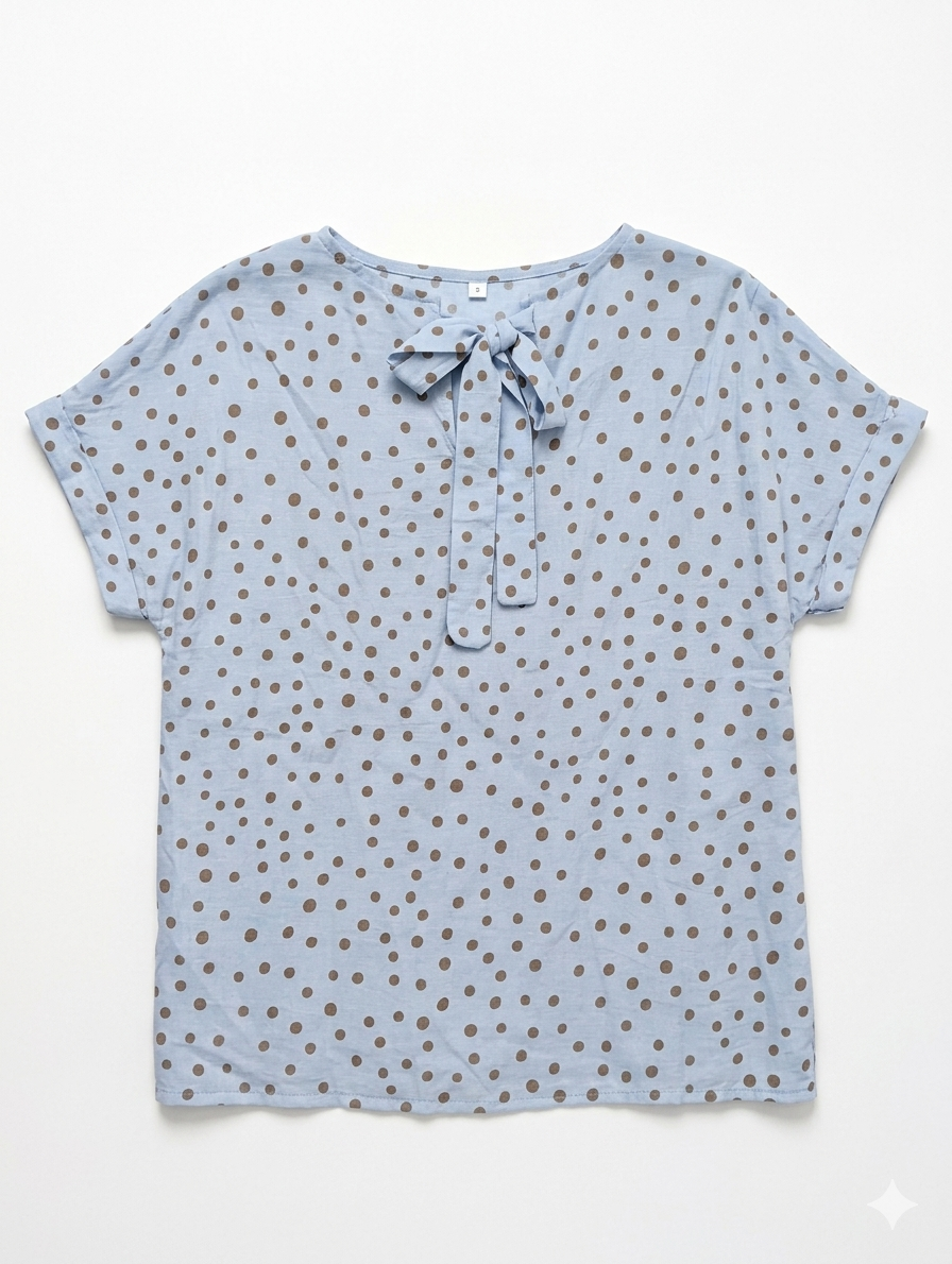 Amélie Dot Blouse met strik - Blauw/Bruin
