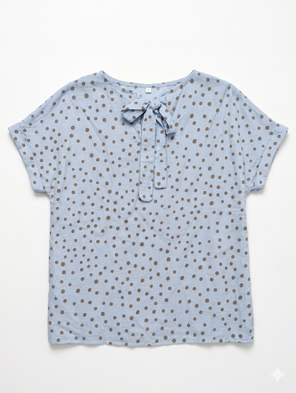 Amélie Dot Blouse met strik - Blauw/Bruin