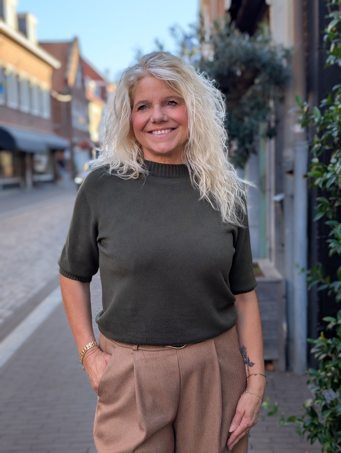 Pattie trui met ronde hals - Donker groen
