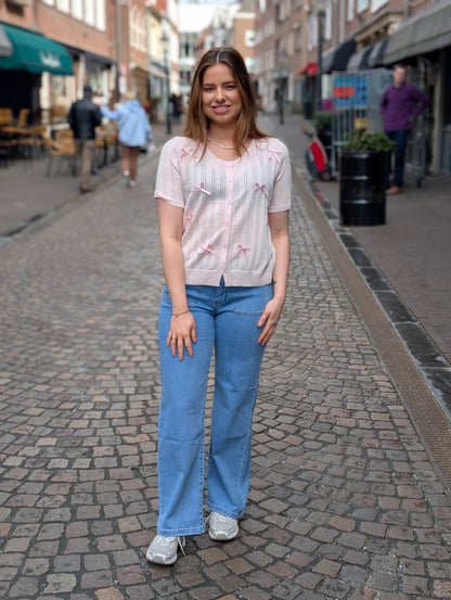 Strikjes vest korte mouw Pauline - Roze