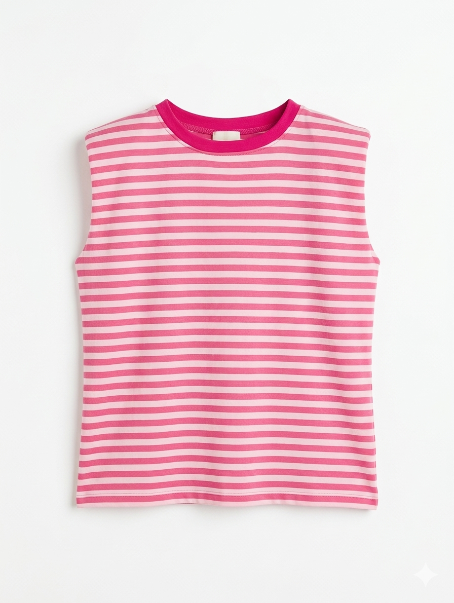 Gestreepte padded top - Roze