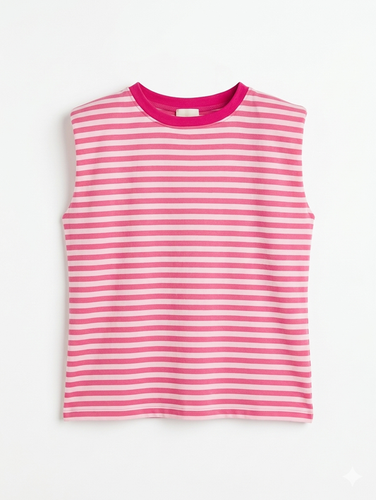 Gestreepte padded top - Roze