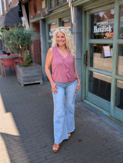 Patty ruffle top met v-hals - Blush