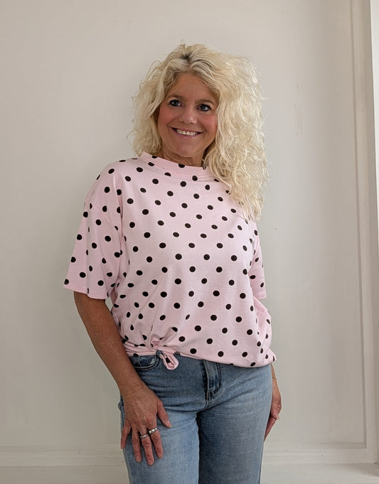 Katoenen polkadot shirt - Roze/Bruin