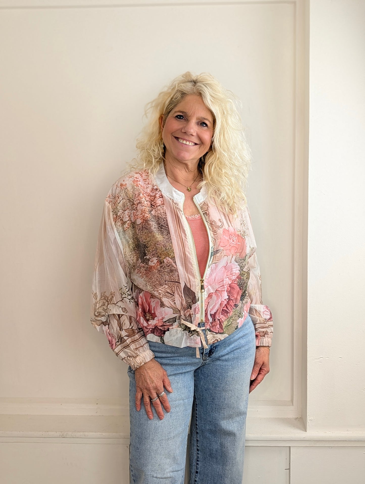 Blouse/vest bomber Flower garden - Ecru