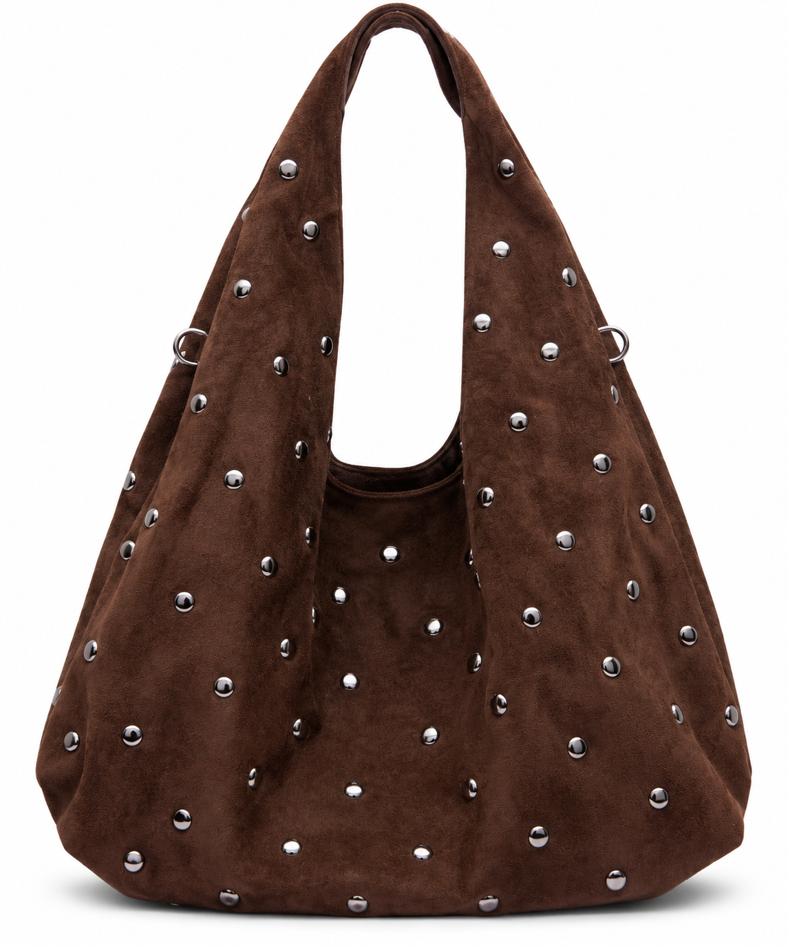 Zwarte suède-look schoudertas met studs - Bruin