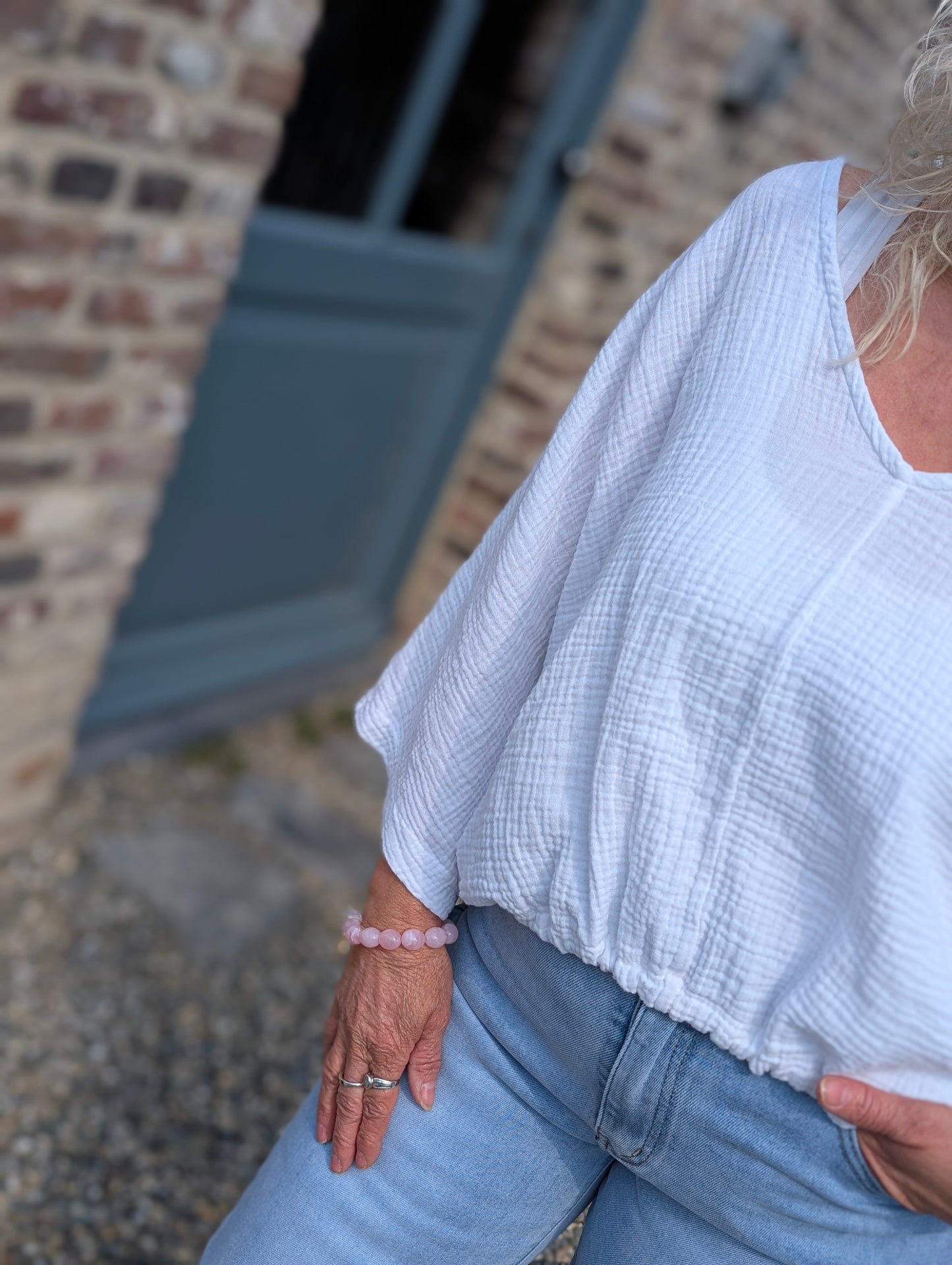Witte Mousseline Top met Strikdetail - Wit