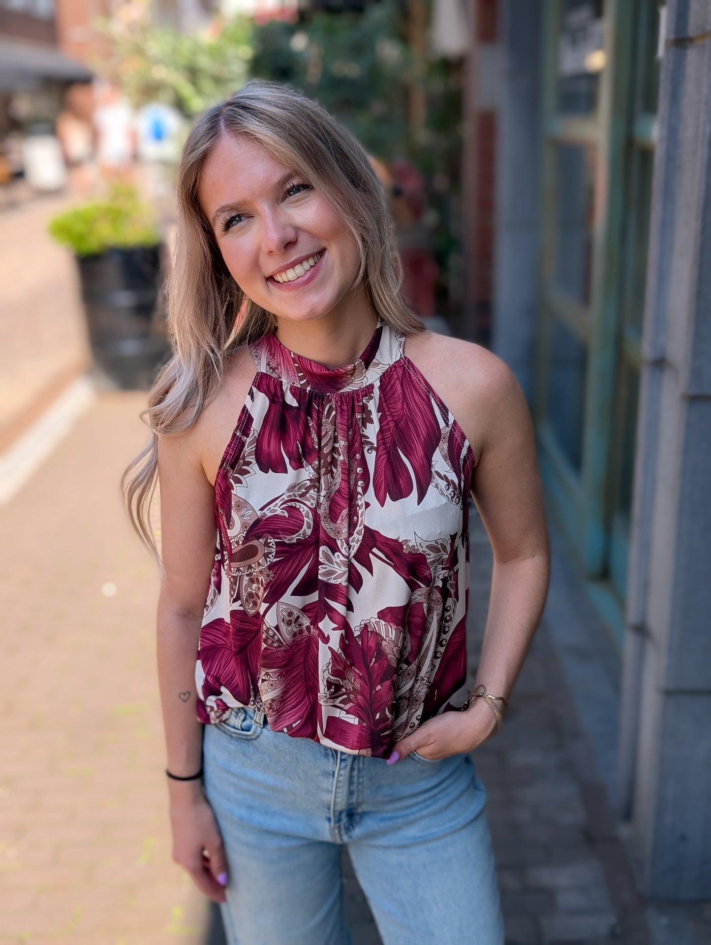 Haltertop paisley feather - Bordeaux rood