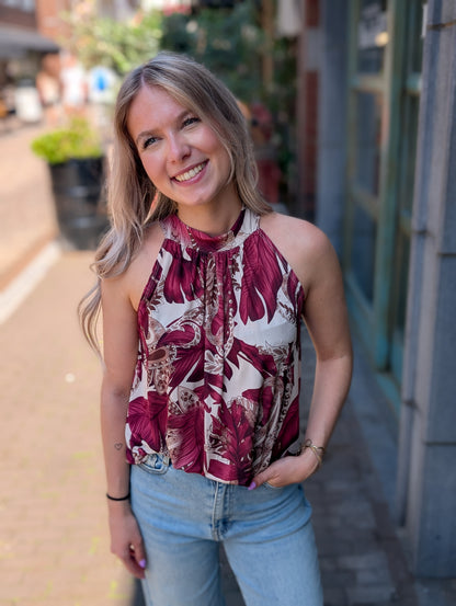Haltertop paisley feather - Bordeaux rood