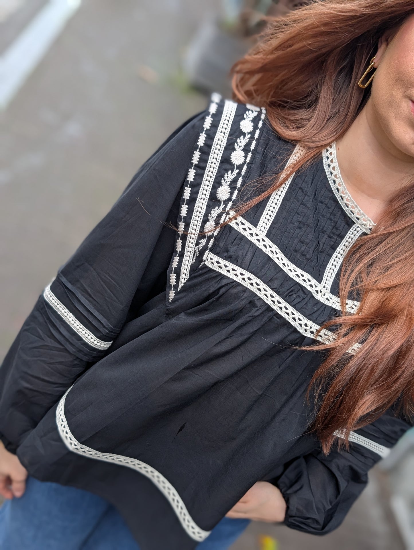 Katoenen blouse Daisy - Zwart